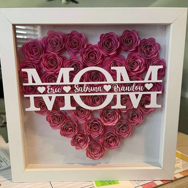 Custom Mum Heart Flower Shadow Box with Kids Names Gifts for Mum Grandma Christmas Gift Ideas