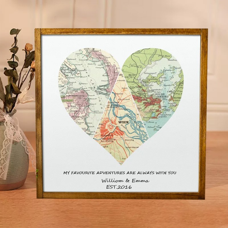 Personalised Wood Map Couples Vow Renewal Gifts Long Distance Deployment Gifts for Husband Wife