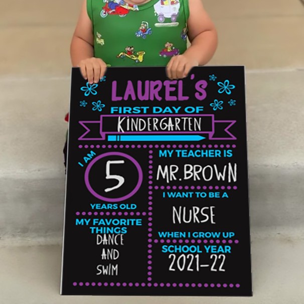 Personalised First Day of Kindergarten Sign Reusable Chalkboard