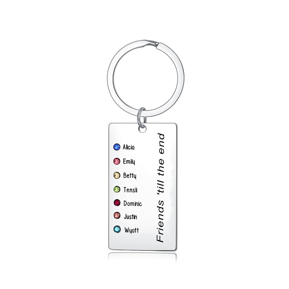 Personalised Engraving 5-8 Names with Birthstone Keychain