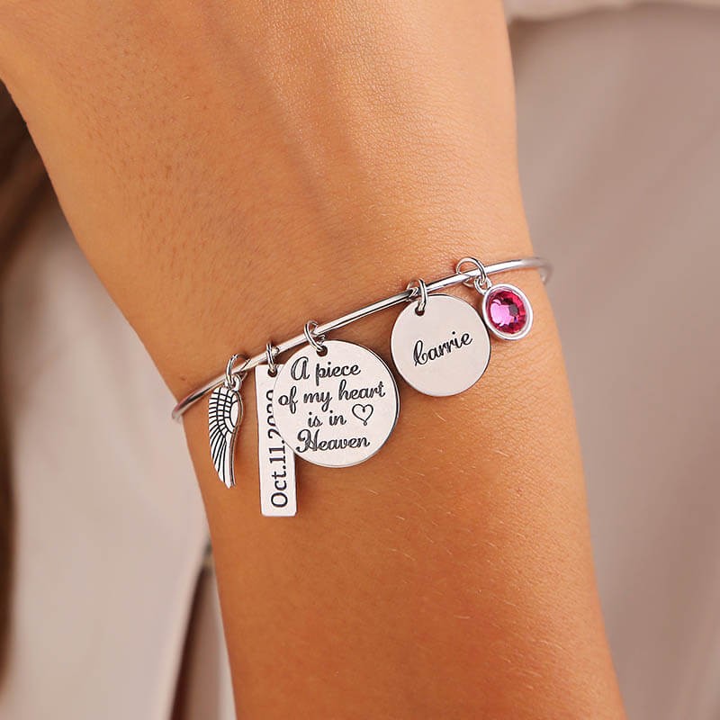 Personalised Memorial Gift A Piece of My Heart Is In Heaven Bangle Bracelet