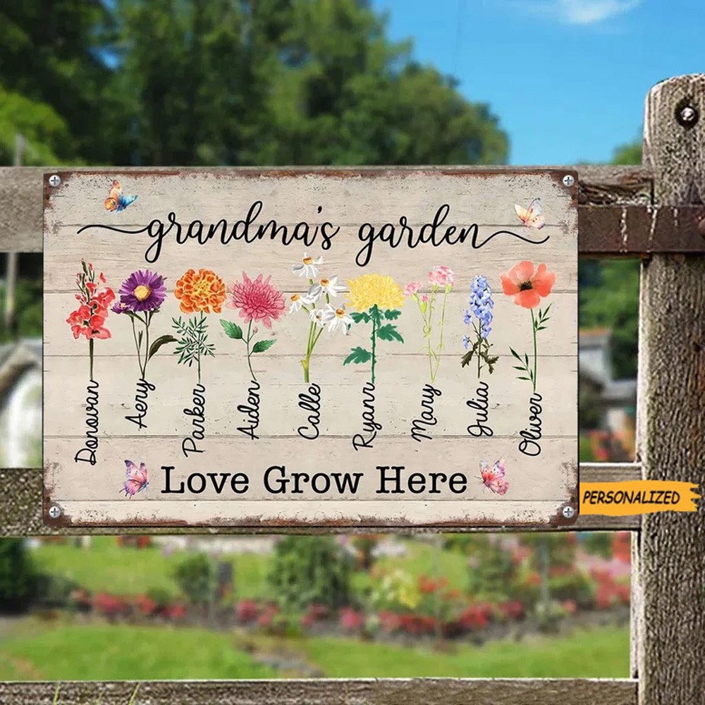 Custom Birth Month Flower Grandma Garden Sign with Grandkids Name Gift for Mother's Day