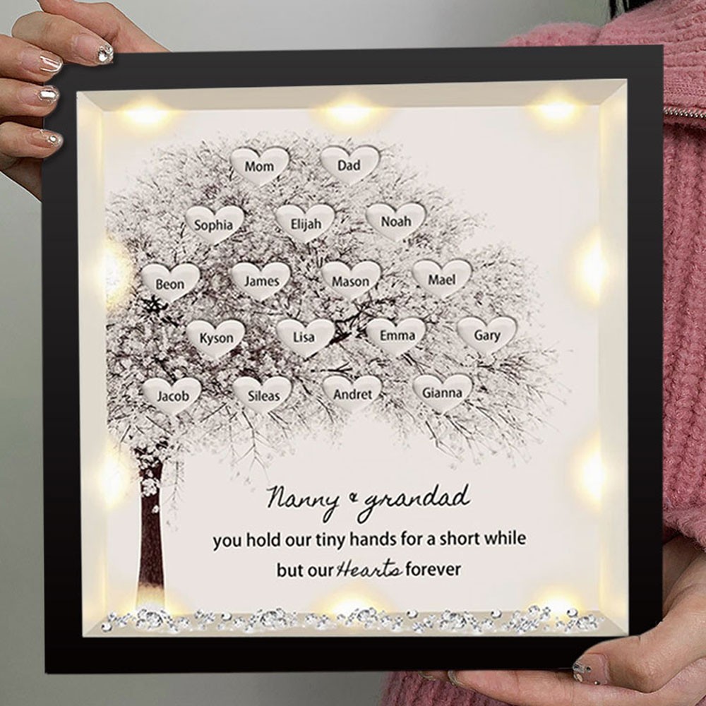 Personalised Light Up Family Tree Box Frame with 1-25 Names Mother's Day Gift For Grandma, Mum