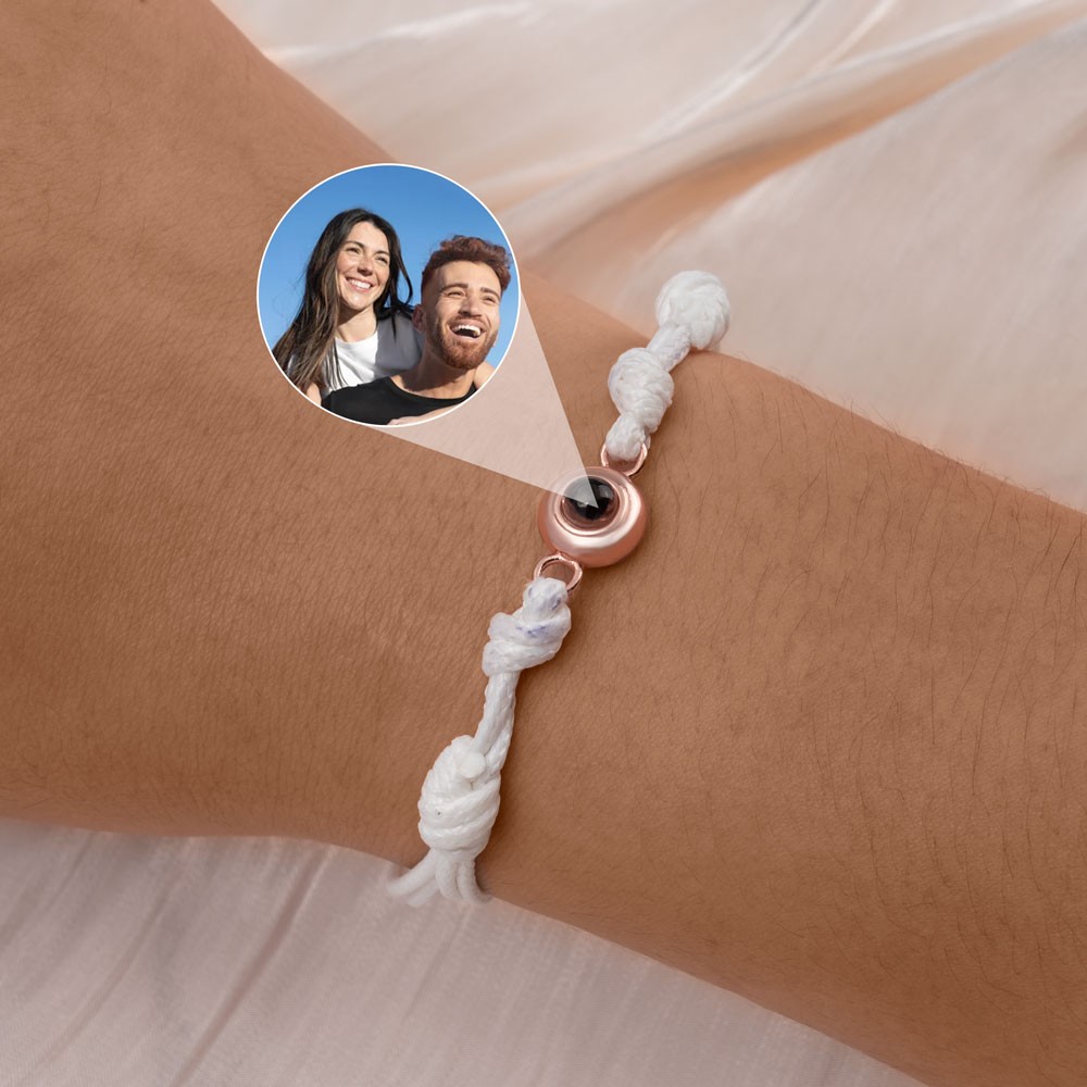 Personalised Braided Rope Photo Projection Bracelet Gift for Couples, Anniversary