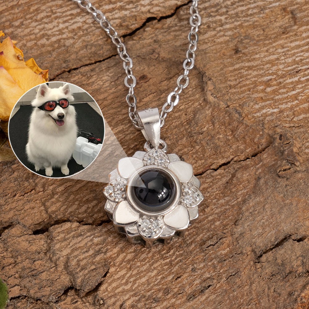 Personalized Memorial Sunflower Pet Photo Projection Necklace Christmas Birthday Gift