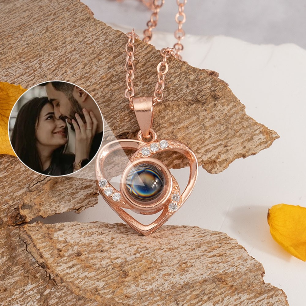 Personalised Heart Photo Projection Necklace Gift for Couples Anniversary