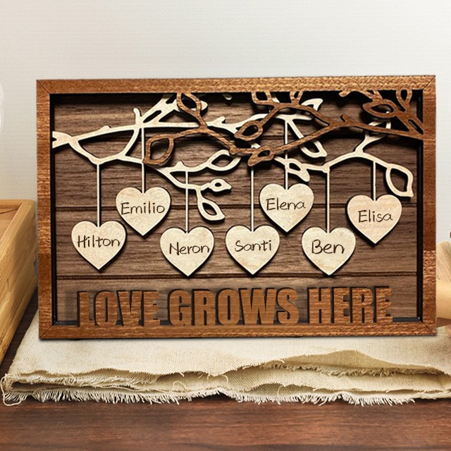 Personalised Family Tree Wood Frame Engraved with Kids Names Perfect Gift For Mum Grandma