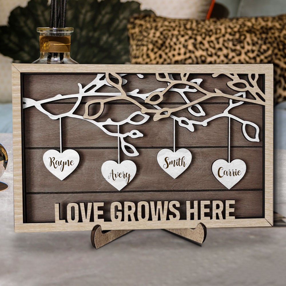 Personalised Wood Family Tree Sign with Engraved Names Christmas Gift