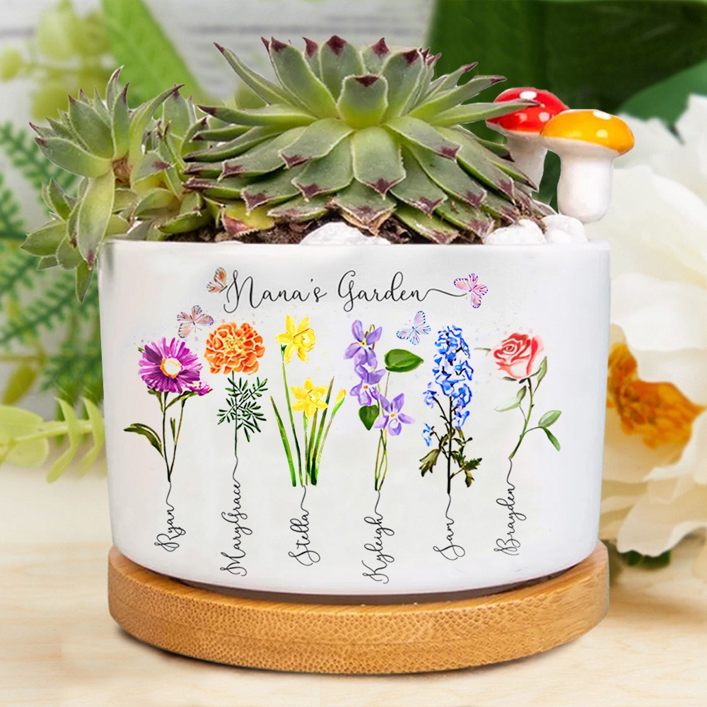 Custom Birth Month Flower Mini Plant Pot with Grandkids Name Mother's Day Gifts Love Gift for Grandma
