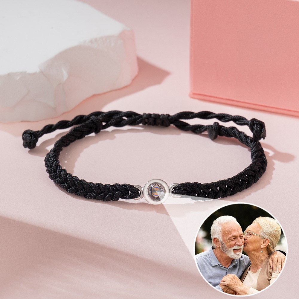 Personalised Black Braided Rope Photo Projection Bracelet Grandparent Gifts Family Gifts
