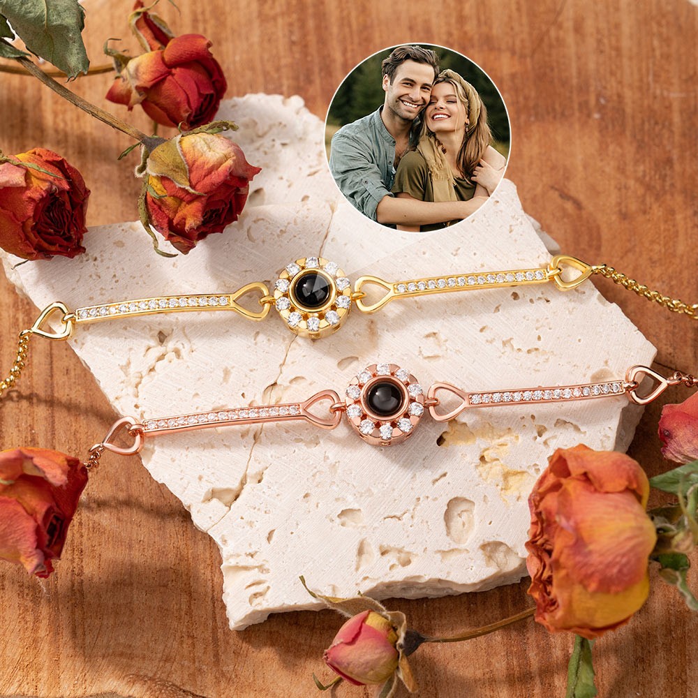 Custom Memorial Photo Projection Bracelet with Picture Inside for Her Anniversary Gifts Christmas Gifts