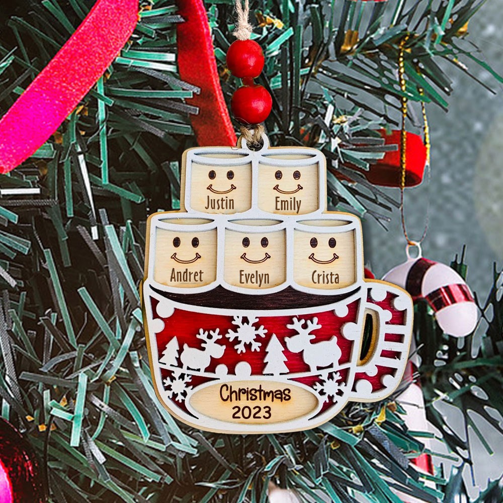 Personalised 2023 Hot Chocolate with Marshmallows Family Tree in A Cup Christmas Tree Ornament