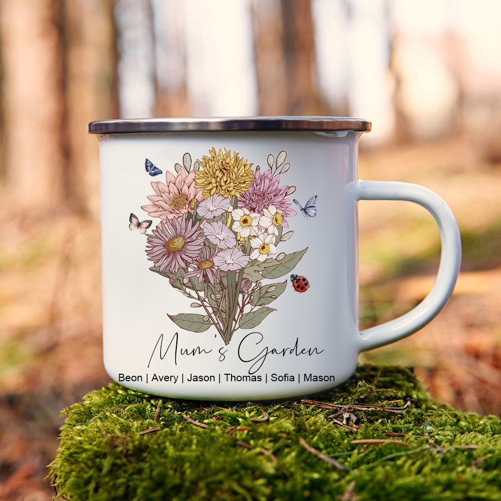 Custom Mum's Garden Birth Flower Bouquet Mug With Kids Names Gift Ideas For Mum Grandma Mother's Day Gifts