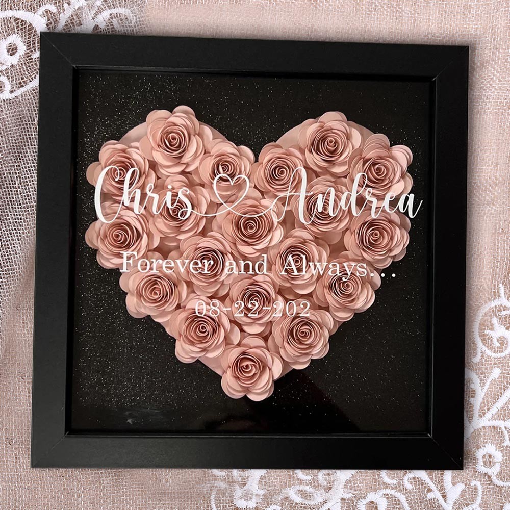 Valentines Custom Flower Shadow Box Personalised Gift for Girlfriend Wife