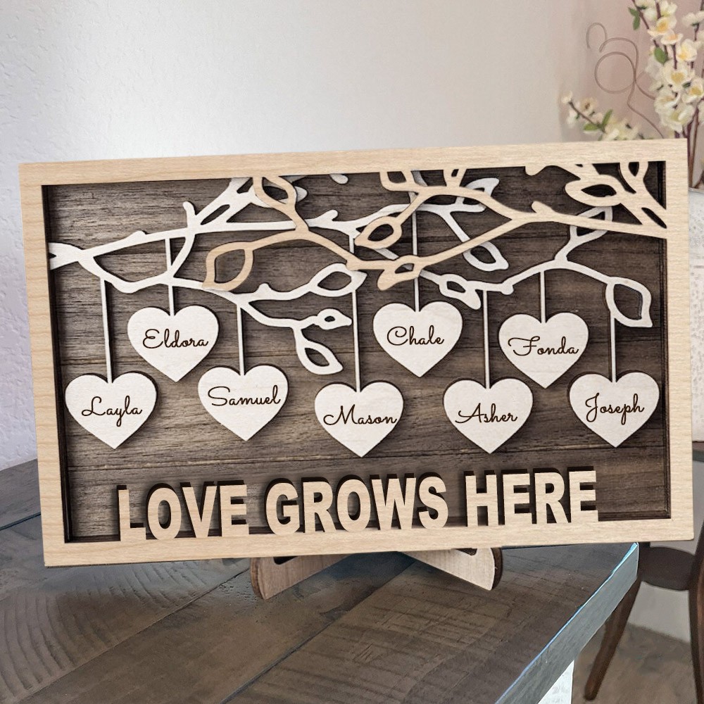 Custom Family Tree Wood Frame with Kids Names Love Grows Here Gift Ideas for Mum Christmas Gifts Birthday Gifts for Grandma