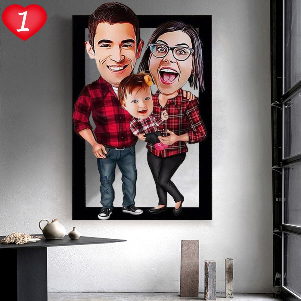 Custom Family Caricature Wood Portrait Valentine's Day Gift for Her Anniversary Gift for Wife 