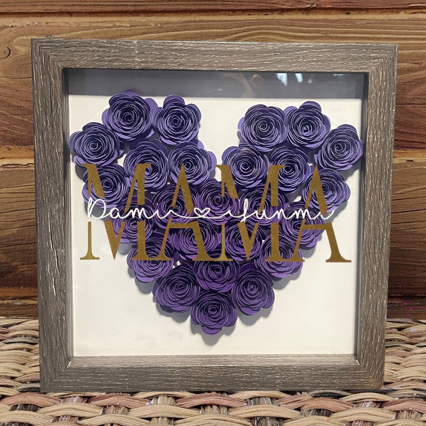 Custom Mama Flower Shadow Box with Kids Names Christmas Gift Ideas for Mum Grandma