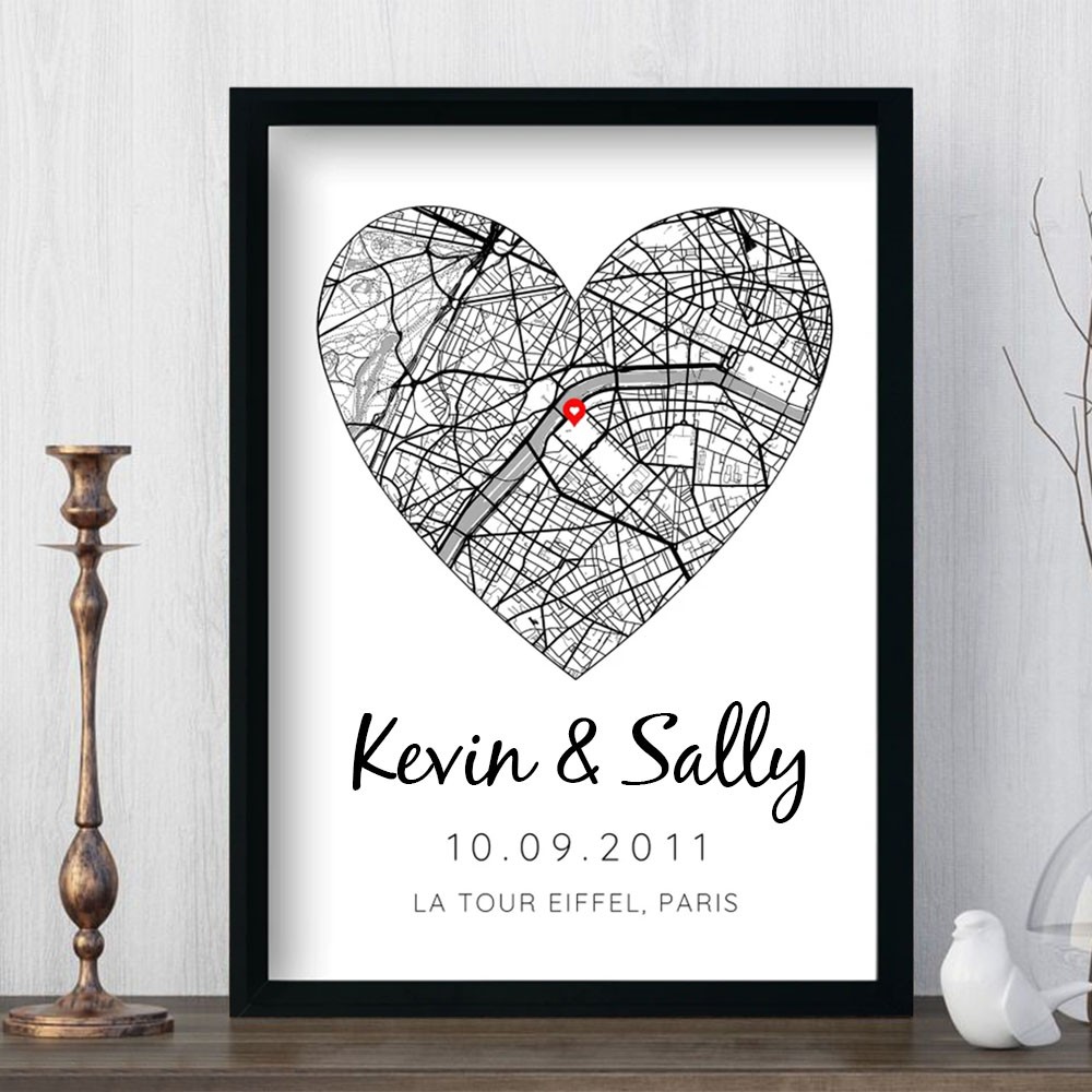 Personalised Minimalist OS Map Location Print Wedding Anniversary Gift for Wife Couples Love Gift