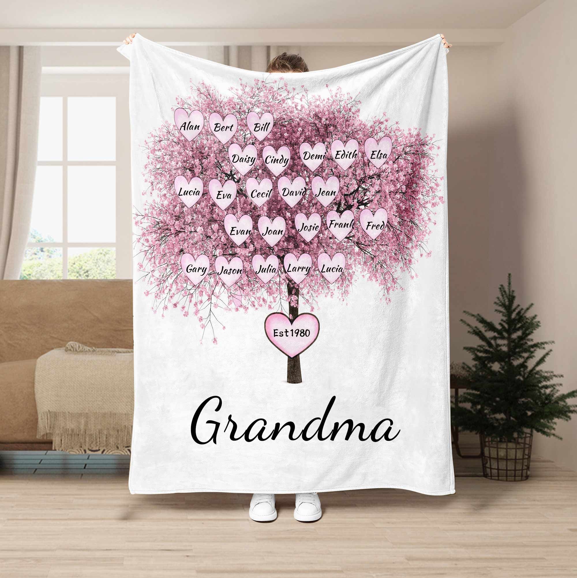 Custom Grandma Family Tree Blanket with Kids Names Keepsake Gifts for Grandma Mum Christmas Gifts Mother's Day Gifts