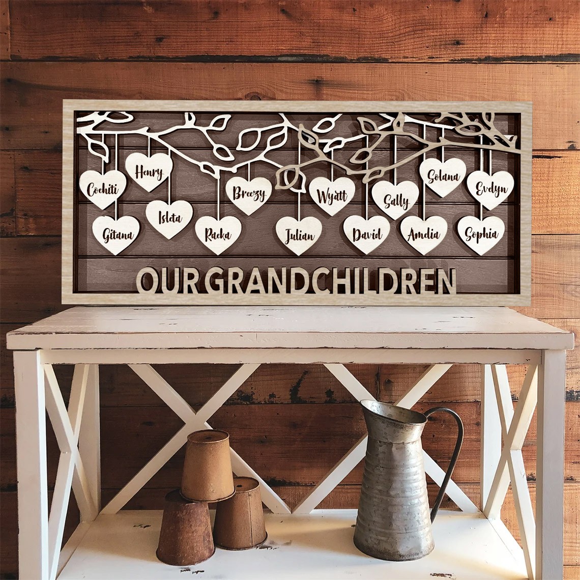 Personalised Family Tree Wood Sign with Name Engraved Home Wall Decor Gifts for Mum Christmas Gift