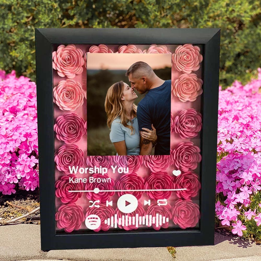 Personalised Spotify Flower Shadow Box Gifts for Her Wedding Anniversary Gift Valentine's Day Gift