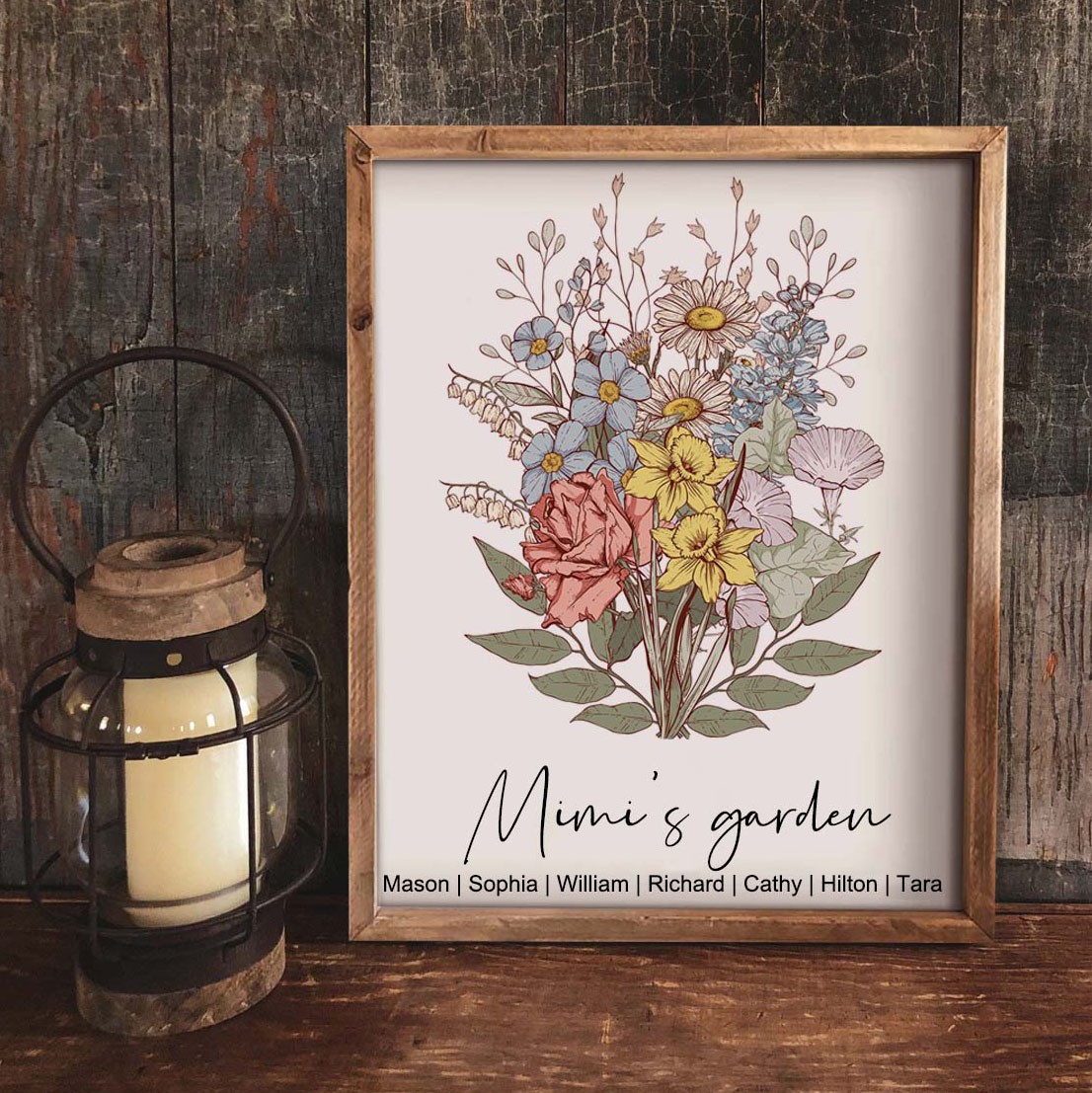 Mimi's Garden Birth Month Flower Bouquet Art Print Frame Christmas Gifts for Grandma Mum