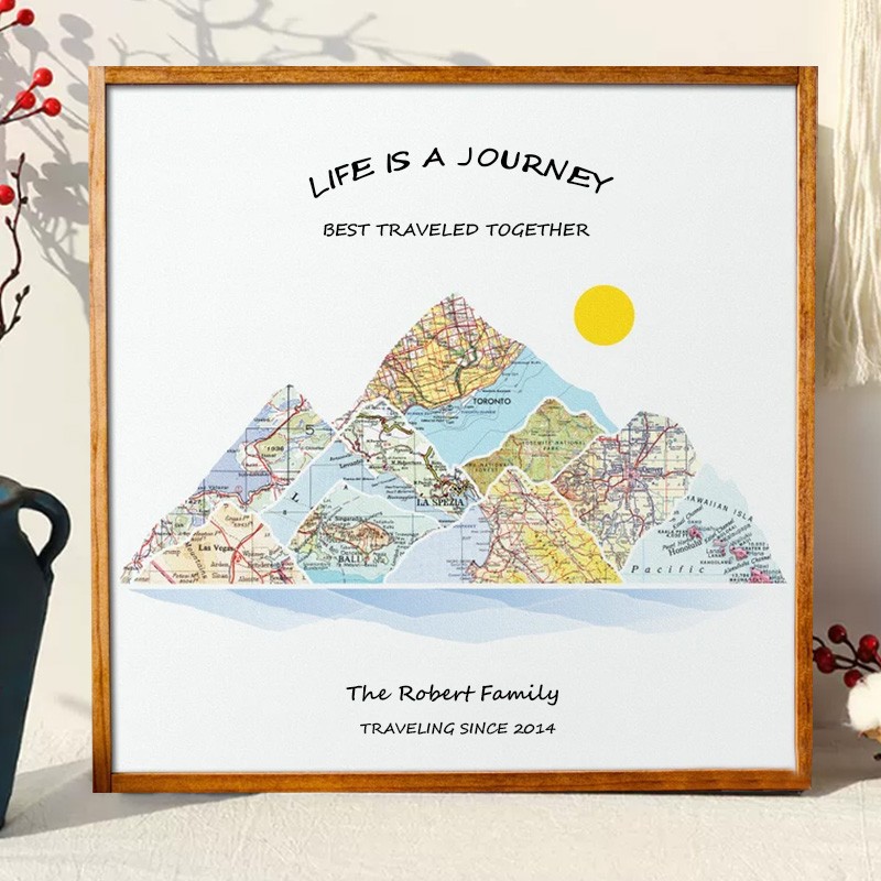 Personalised Wood Mountain Travel Adventure Map Valentine's Day Gifts for Couples Anniversary Gifts for Wife Husband