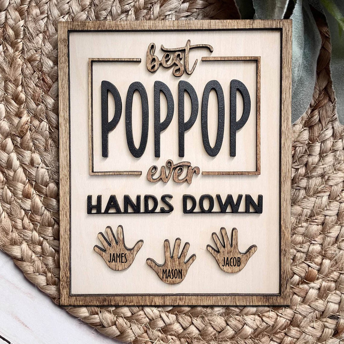 Best Poppop Ever Hands Down Wood Sign with Kids Names Gift for Father's Day Personalised Gifts for Dad