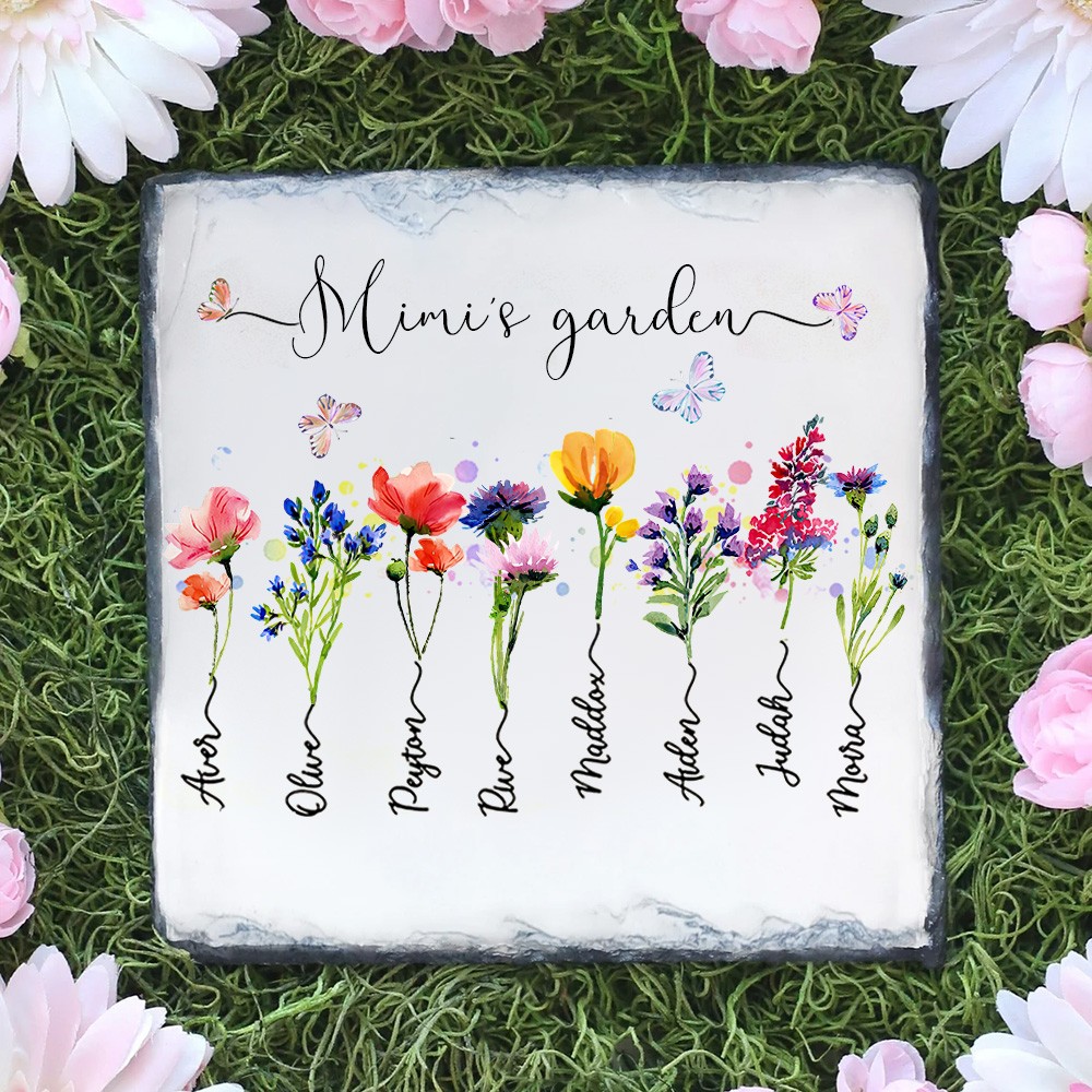 Personalised Mimi's Garden Birth Flower Plaque with Grandkids Names Love Family Gifts Ideas for Grandma Mum