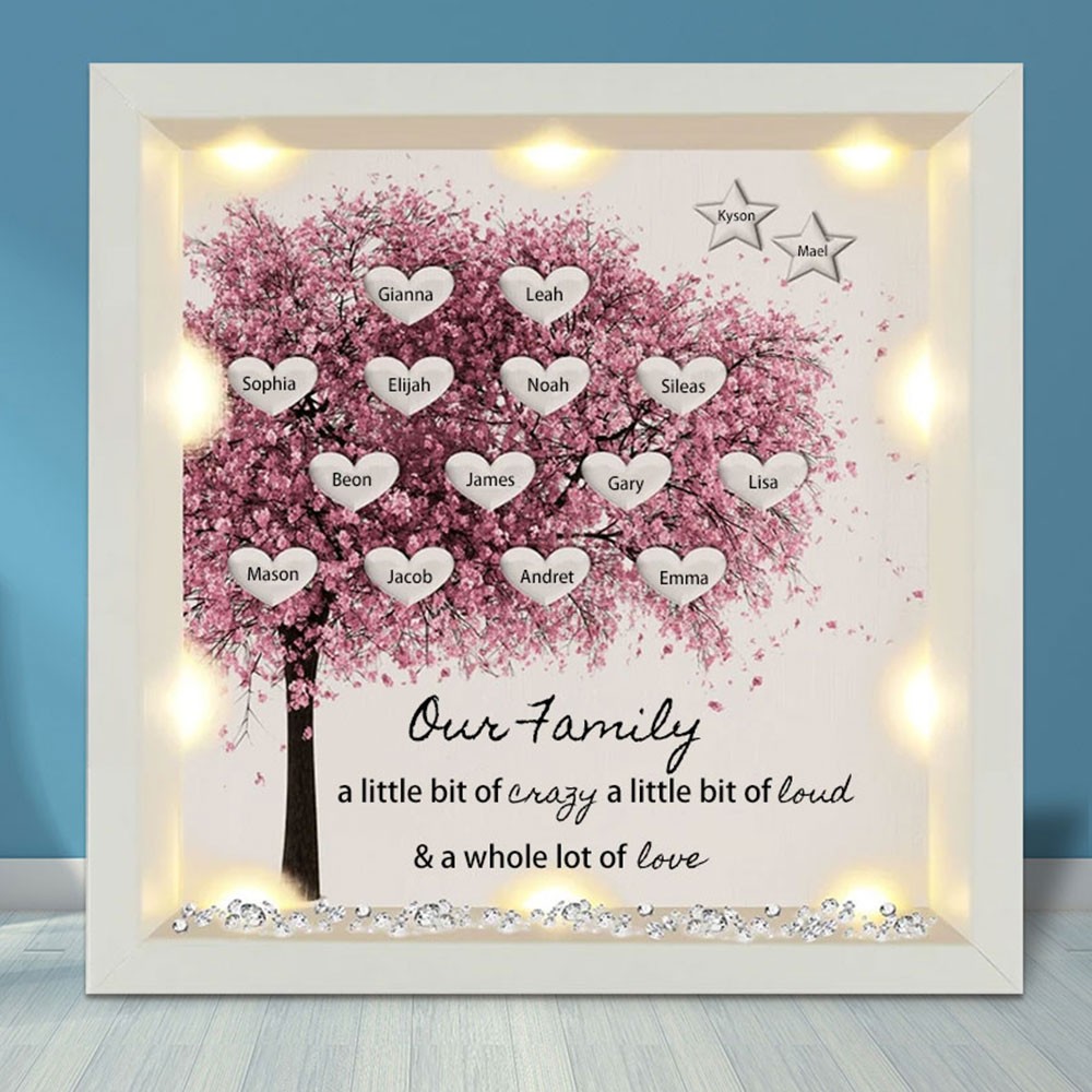 Personalised Light Up Family Tree Box Frame with 1-20 Names Mother's Day Gift For Grandma, Mum