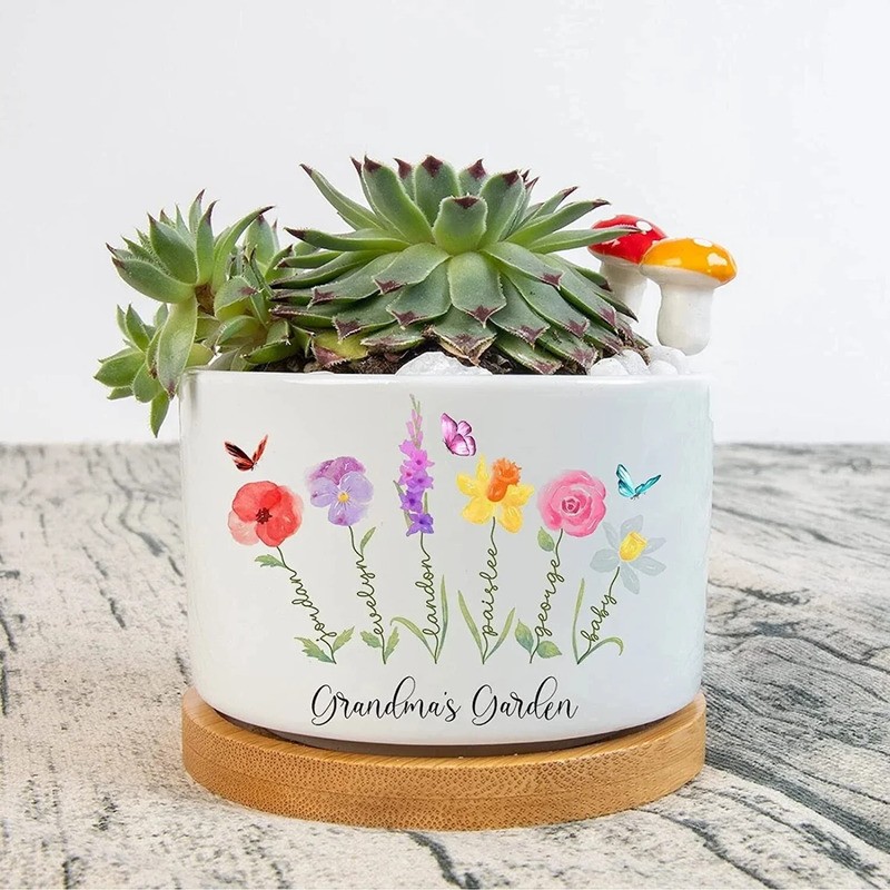 Personalised Grandma's Garden Mini Succulent Plant Pots Birth Flower Pot Gift For Mum Grandma