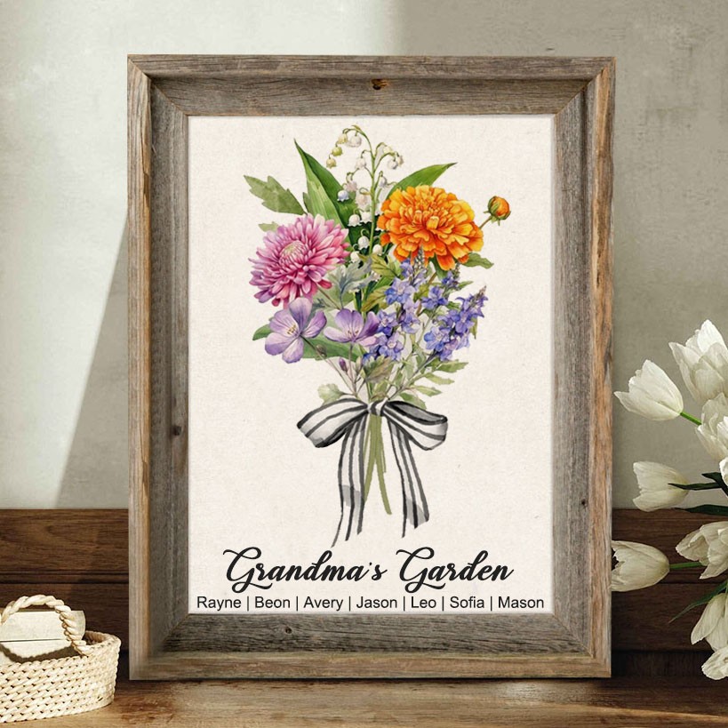 Personalised Grandma's Garden Bouquet Frame With Birth Flower And Name Gift For Mum Grandma Mother's Day Gift