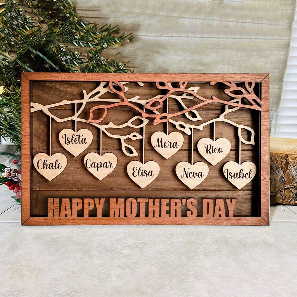 Personalised Family Tree Wood Frame Gift for Mum Grandma Family Adoption Gift