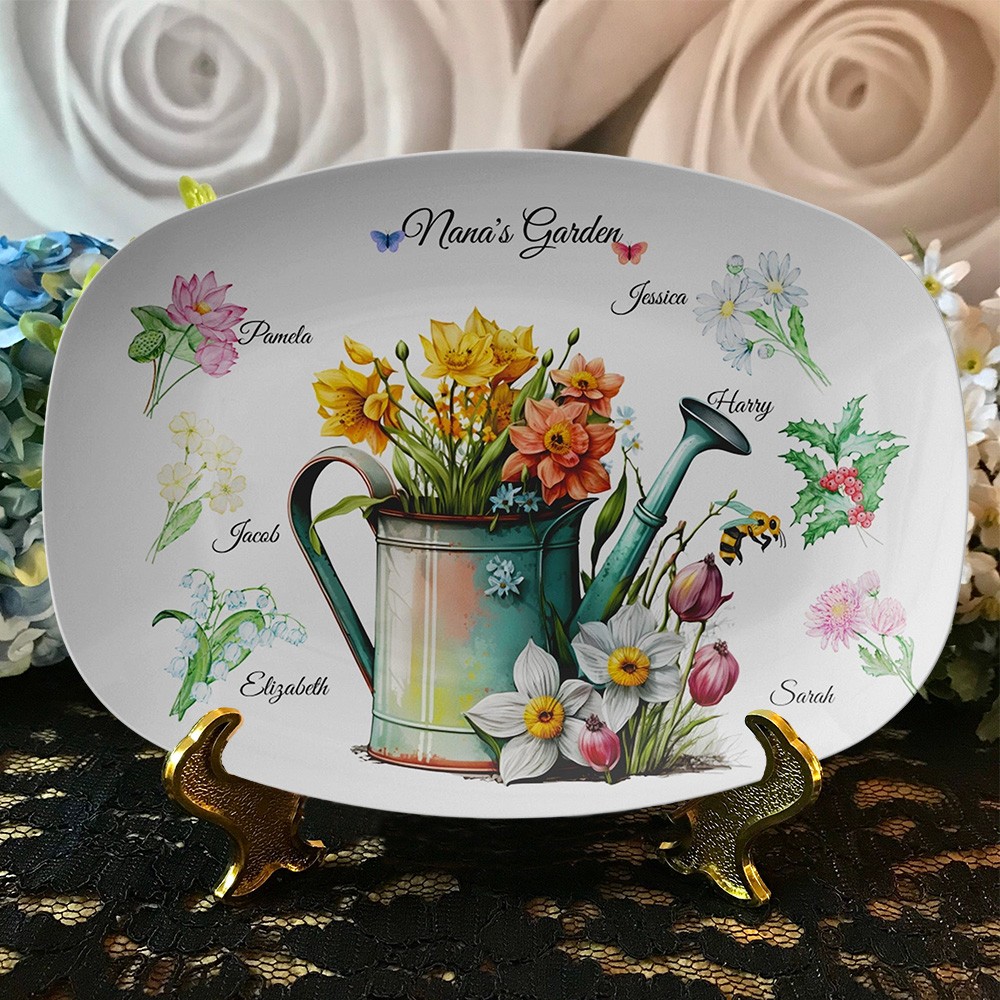 Mother's Day Platter Nana's Garden Birth Flower Plates with Kids Name