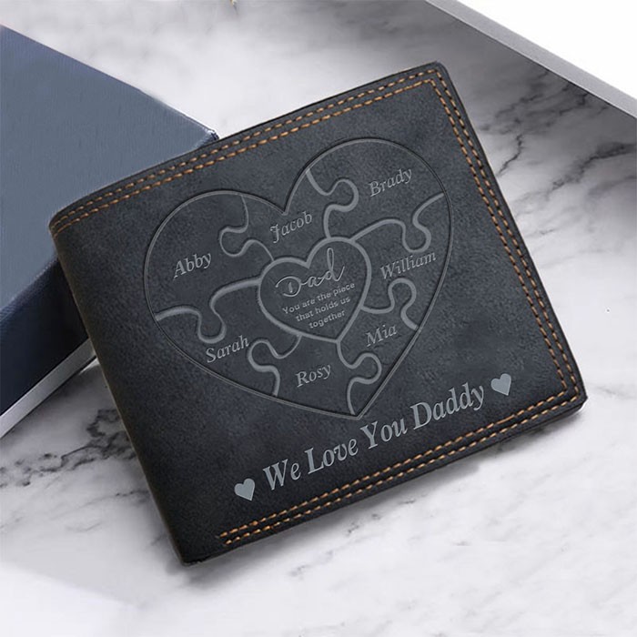 Father's Day Gift Personalised Dad You Are the Piece That Holds Us Together Leather Trifold Wallet