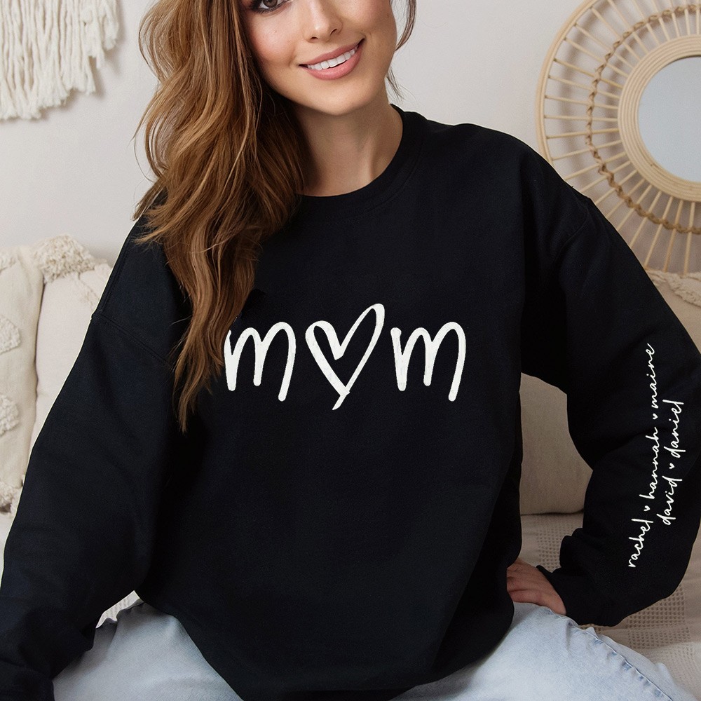 Custom Sweatshirt for Mum with Names On Sleeve Heartful Gift For Grandma Mum Mother's Day Gifts