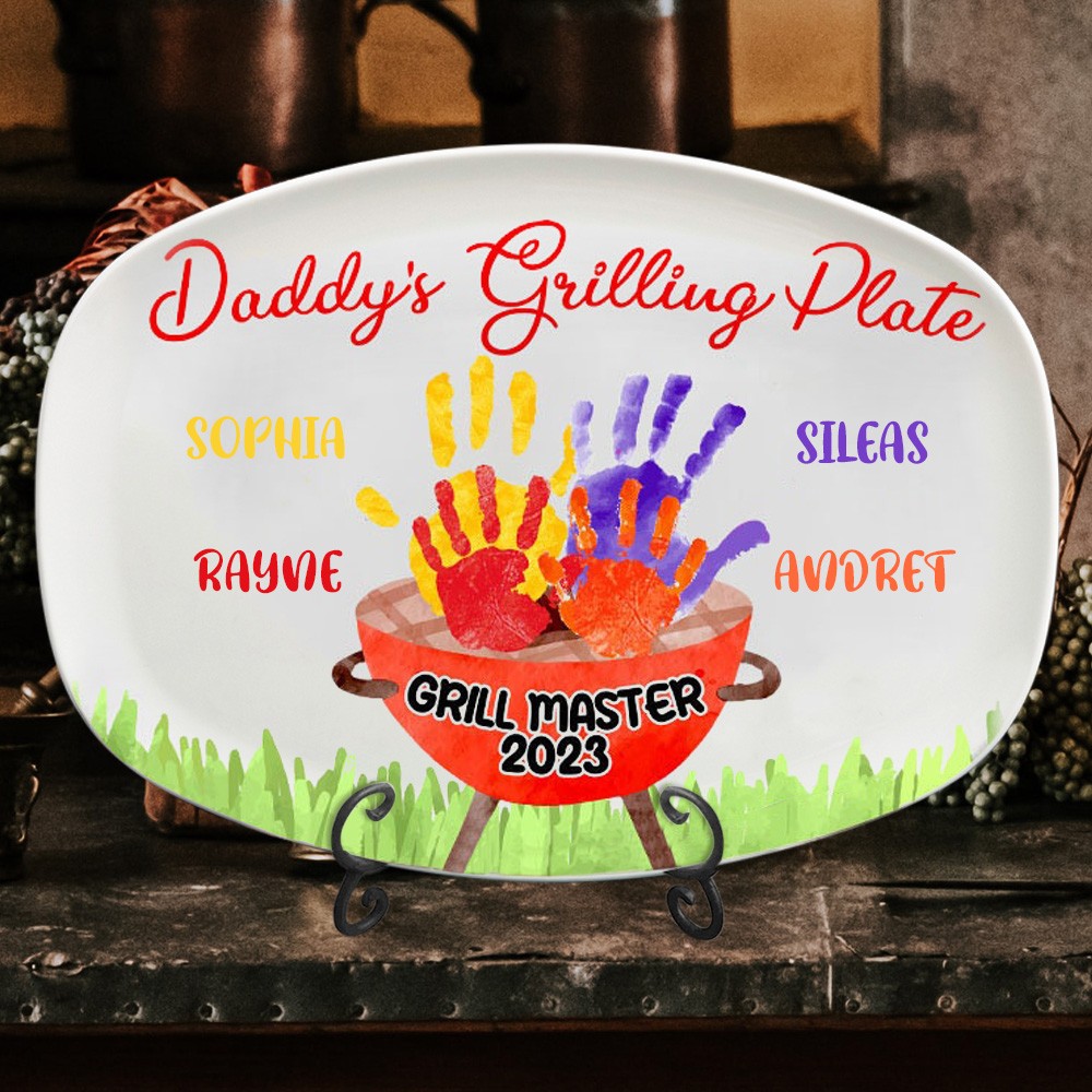 Handprint Custom Daddy's Grilling Plate Gift For Father's Day