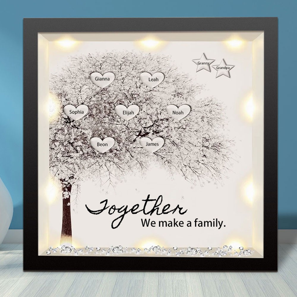 Personalised Light Up Family Tree Box Frame with 1-20 Names Mother's Day Gift For Grandma, Mum