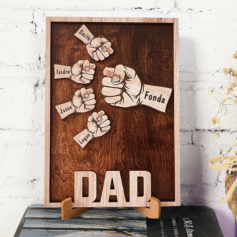 Personalised Fist Bump Sign Dad Wooden Plaque with Kids Names Father's Day Gift Ideas