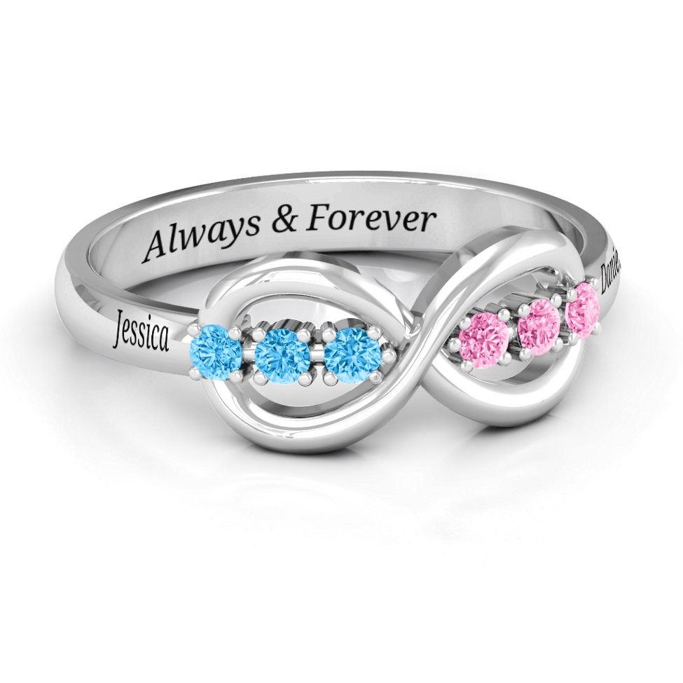 S925 Sterling Silver Personalised Eternity Birthstone Ring For Her