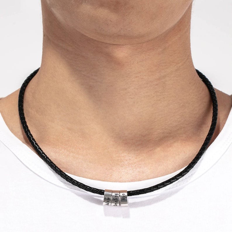 Men's Braid Leather Necklace With 1-10 Beads