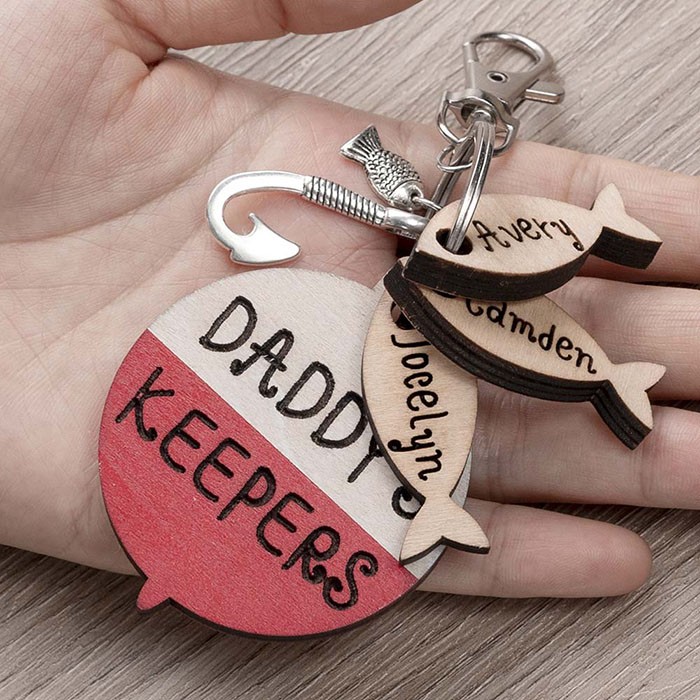 Handmade Father's Day Gift Personalised Fishing Keychain We're Hooked on Daddy Dad Grandpa