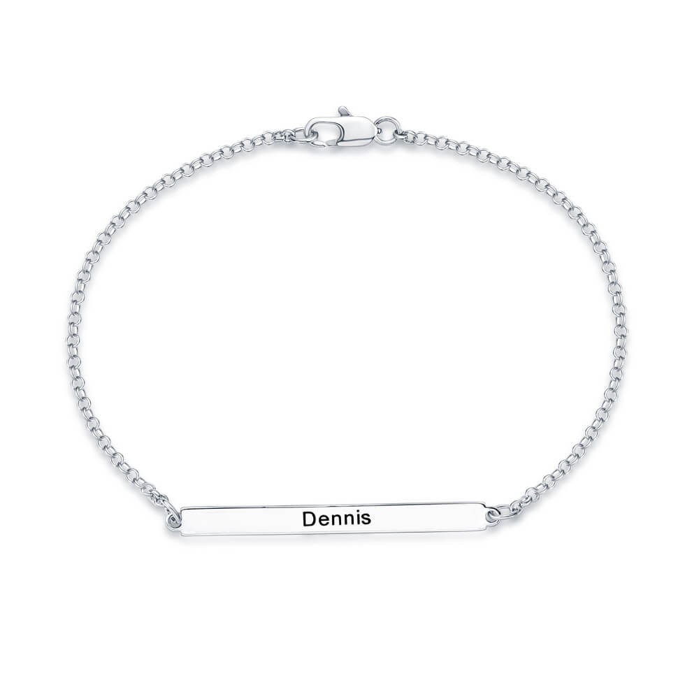 Custom Birthstone Silver Name Bar Bracelet