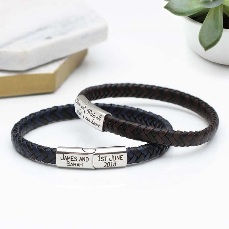 Personalised Contrast Leather Bracelet