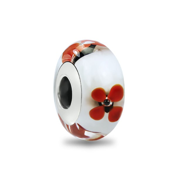 Red Flower Murano Glass Charm