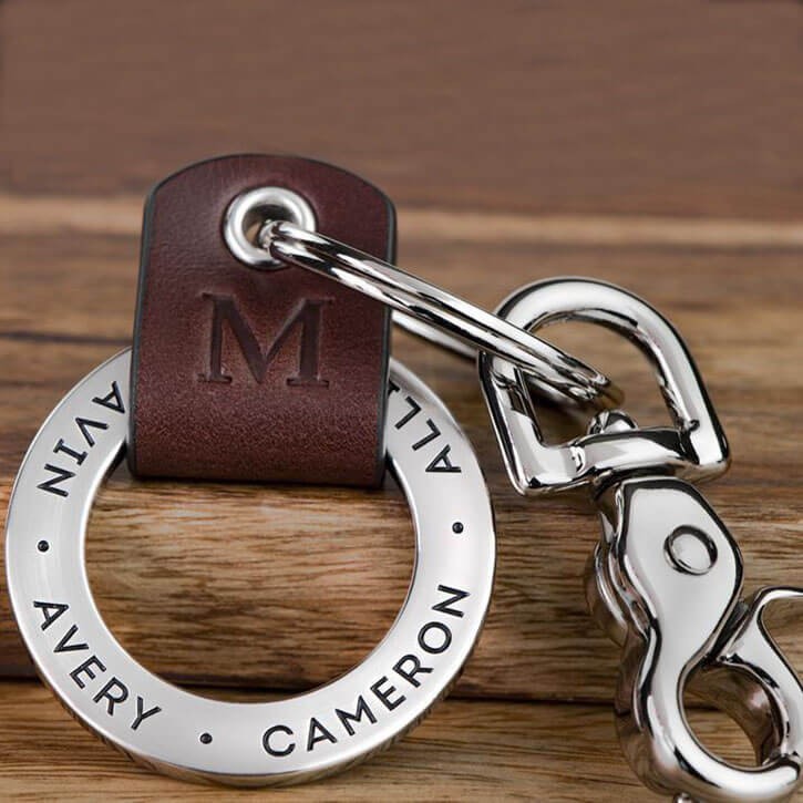 Father’s Day Gift Personalised Dad Leather Keychain Engraving 1-10 Names 