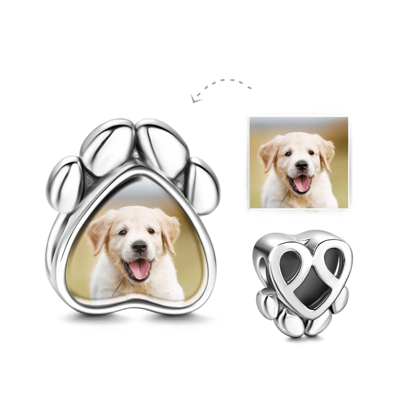 Dog Paw Photo Charm Silver