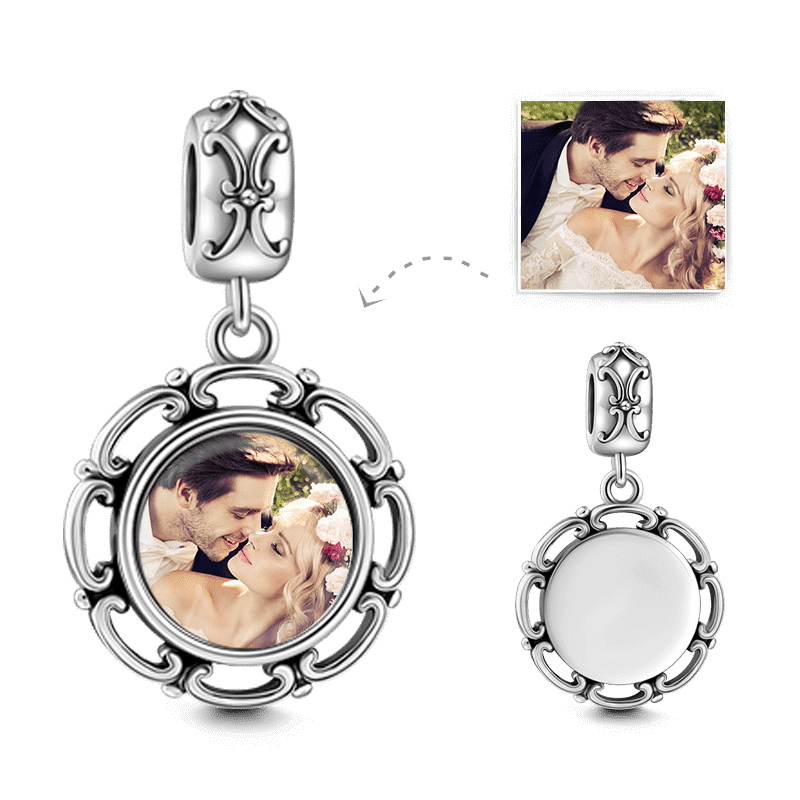 Round Shaped Dangle Photo Charm Silver