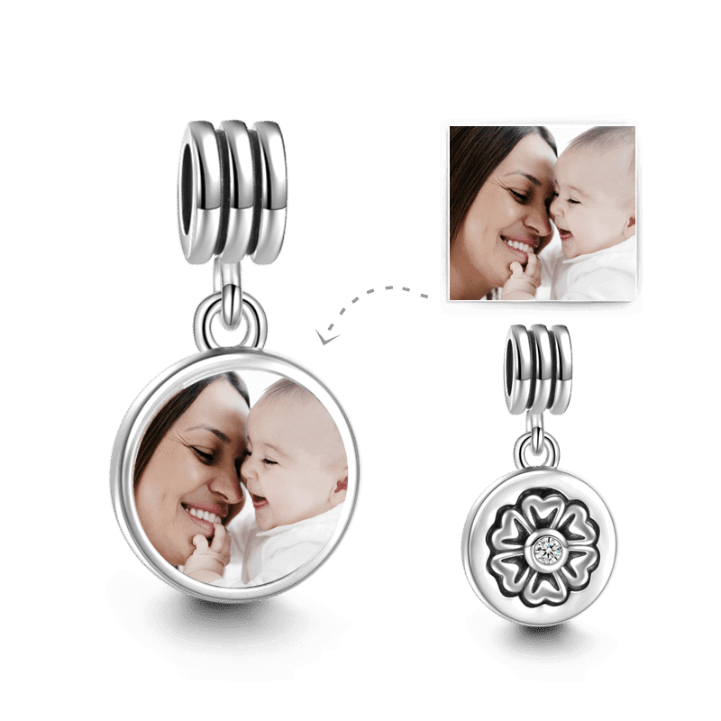 Petal Design Dangle Photo Charm Silver