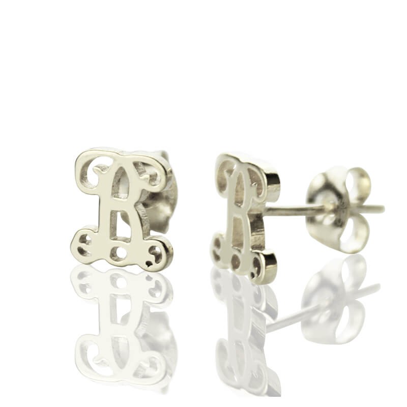 Personalised Single Initial Monogram Stud Earrings Sterling Silver